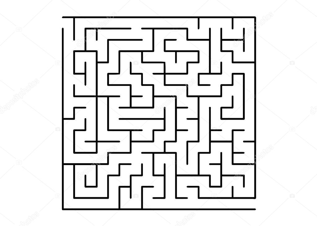 White vector background with a black maze. Modern illustration with maze on a white backdrop. Pattern for children books, magazines.