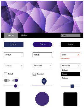 Koyu pembe, mavi web UI kiti poligonal tarzı vektör. Arka plan üzerinde renkli stil rehberi üçgenler ile. Sen-ebilmek kullanma için açılış sayfaları bu şablonu.