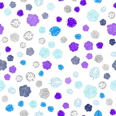 Açık mavi, kırmızı vektör sorunsuz doodle arka plan yapraklar, çiçekler. Renkli resimde doodle tarzı yaprakları, çiçekleri ile. Tekstil, kumaş, duvar kağıtları için tasarım.