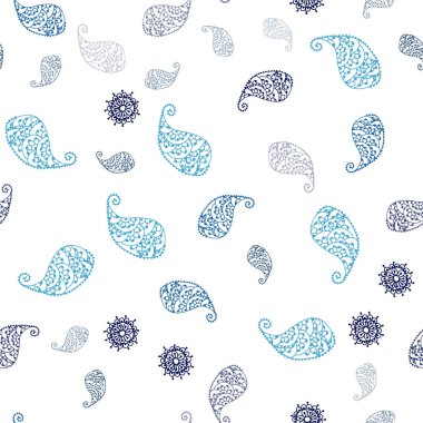 Hafif mavi vektör yaprak ve çiçek ile sorunsuz arka plan. Beyaz arka plan üzerinde Hint tarzı dekoratif tasarım. Tekstil, kumaş, duvar kağıtları için tasarım.