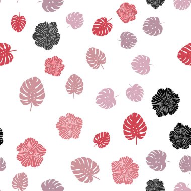 Işık kırmızı vektör çiçekler, yapraklar ile seamless zarif modeli. Yaprakları, çiçekleri beyaz arka plan üzerinde doğal tarzı. Tekstil, kumaş, duvar kağıtları için tasarım.