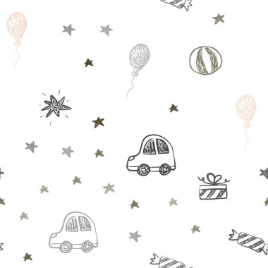 Işık çok renkli vektör yeni yıl stil sorunsuz düzende. Renkli resimde bir oyuncak araba, balon, şeker, yıldız, top ile. Şablon için yeni yıl kartpostalları.