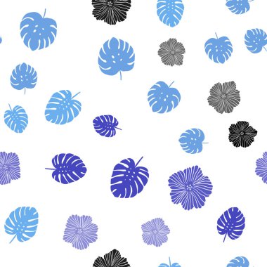 Pembe ışık, vektör sorunsuz doğal zemin çiçekler, yapraklar ile mavi. Yaprakları, çiçekleri beyaz arka plan üzerinde doğal tarzı. Kartvizit, Web siteleri için şablon.