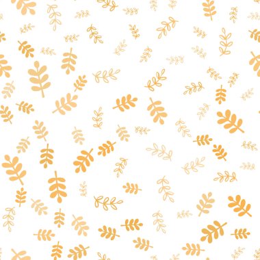 Yapraklar, dallar ile ışık turuncu vektör sorunsuz doodle düzeni. Renkli resimde doodle tarzı yapraklar, dallar ile. Desen için modaya uygun Kumaş, duvar kağıtları.