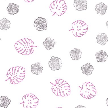 Çiçekler, koyu pembe vektör sorunsuz zarif şablonuyla bırakır. Glitter soyut resimde yaprak ve çiçek ile. Desen tasarım kumaş, duvar kağıtları.