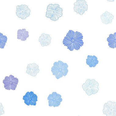 Hafif pembe çiçekli mavi vektör sorunsuz doodle arka plan. Renkli resimde doodle tarzı çiçekli. Desen tasarım kumaş, duvar kağıtları.