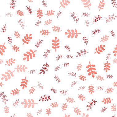 Açık mavi, kırmızı vektör sorunsuz doodle desen yapraklar, dallar. Yaprakları doodle tarzı ile renkli soyut resimde. Doku pencere panjur, perdeler için.