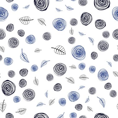 Koyu mavi vektör yaprak ve çiçek ile sorunsuz arka plan. Renkli resimde doodle tarzı yaprakları, çiçekleri ile. Desen için modaya uygun Kumaş, duvar kağıtları.