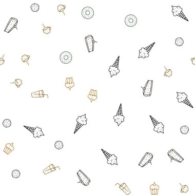 Koyu yeşil, sarı Restoran gıda ile sorunsuz düzen vektör. Glitter gurme gıda ile soyut kroki. Reklam, kitapçıklar, broşürler restoranlar için desen.