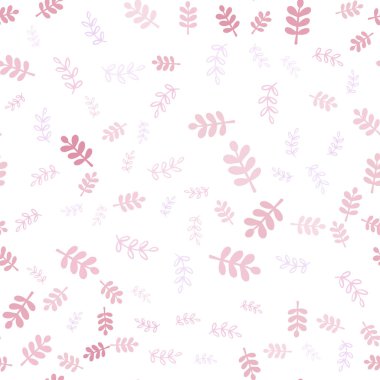 Hafif pembe vektör sorunsuz doodle yapraklar, dallar ile arka plan. Renkli resimde doodle tarzı yapraklar, dallar ile. Kartvizit, Web siteleri için şablon.