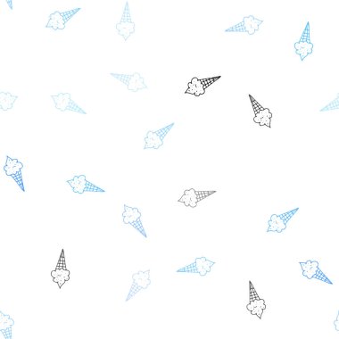 Hafif mavi vektör sorunsuz doku lezzetli dondurma ile. Ice - cream koni ile güzel renkli resimde. Şablon bir kafede siyah sıcak içecek /.