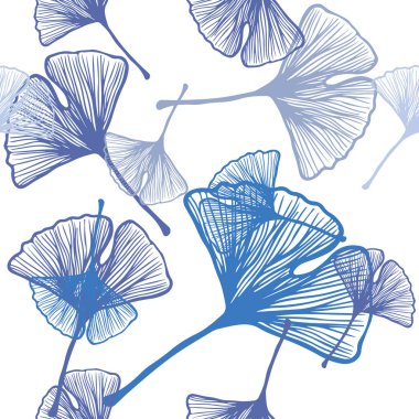 Yaprakları ile ışık mavi vektör sorunsuz doodle düzeni. Modern geometrik soyut illüstrasyon ile bırakır. Desen için modaya uygun Kumaş, duvar kağıtları.