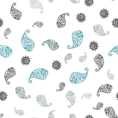 Yaprak ve çiçek ile koyu mavi vektör sorunsuz doodle arka plan. Renkli resimde doodle tarzı yaprakları, çiçekleri ile. Doku pencere panjur, perdeler için.