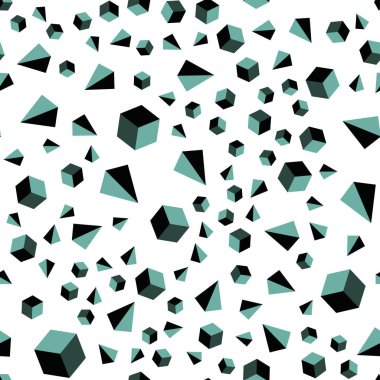 Koyu yeşil üçgenler, küpleri ile kesintisiz, izometrik arka plan vektör. Soyut illüstrasyon renkli çizgiler, küpleri ile. Desen için modaya uygun Kumaş, duvar kağıtları.