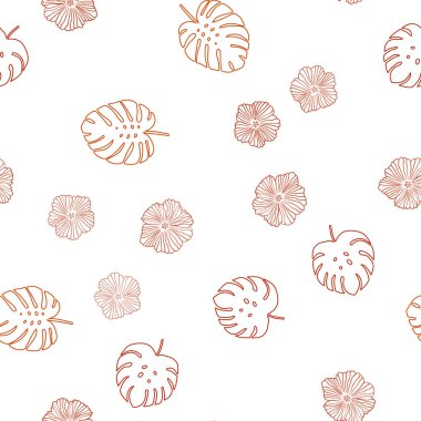 Işık kırmızı vektör sorunsuz doodle arka plan çiçekler, yapraklar ile. Soyut illüstrasyon yaprakları, çiçekleri karalamalar tarzı ile. Tekstil, kumaş, duvar kağıtları için tasarım.