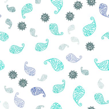 Işık yeşil vektör yaprak ve çiçek ile sorunsuz doodle düzeni. Soyut illüstrasyon yaprakları, çiçekleri karalamalar tarzı ile. Tekstil, kumaş, duvar kağıtları için tasarım.