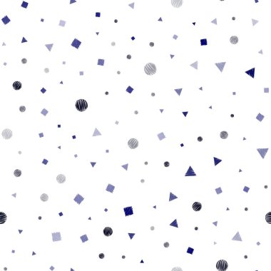 Koyu mavi daireler ile poligonal tarzı ile Dikişsiz desen vektör. Renkli daireler, üçgenler, kareler kümesiyle Illustration. Tekstil, kumaş, duvar kağıtları için tasarım.