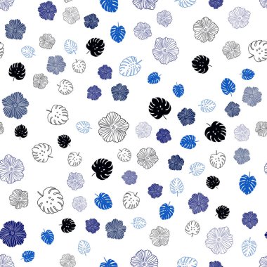 Koyu mavi vektör sorunsuz doodle desen yaprakları, çiçekleri ile. Renkli resimde doodle tarzı yaprakları, çiçekleri ile. Tekstil, kumaş, duvar kağıtları için tasarım.
