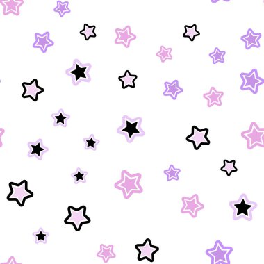 Gökyüzü yıldızlarla hafif mor vektör sorunsuz şablonu. Yıldız ile basit tarzda bulanık dekoratif tasarım. Desen için modaya uygun Kumaş, duvar kağıtları.