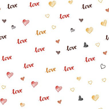 Koyu kırmızı, sarı ifade Love You, kalpleri ile Dikişsiz desen vektör. Metin Love You, kalpleri ile doodle tarzında dizayn. Tasarım için duvar kağıdı, kumaş üreticileri.