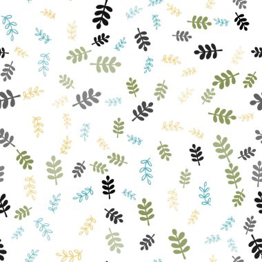 Açık yeşil, sarı vektör sorunsuz doodle arka plan ile yaprakları, dalları. Beyaz arka plan üzerinde doğal tarzı şubeleri var. Tekstil, kumaş, duvar kağıtları için tasarım.