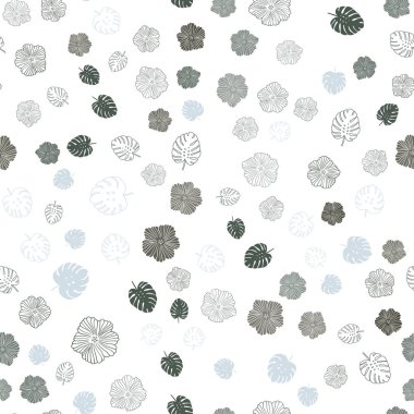 Açık mavi, vektör sorunsuz doodle zemin yaprakları, çiçekleri ile yeşil. Bulanık stil yaprakları, çiçekleri ile yaratıcı çizimde. Doku pencere panjur, perdeler için.