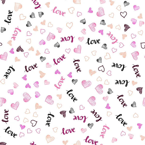 Light Pink Yellow Vector Seamless Texture Words Love You Hearts — Stock Vector