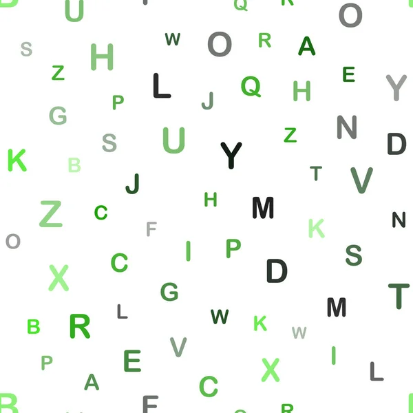 Abc 字符的浅绿色矢量无缝纹理 闪耀着五颜六色的插图 用孤立的字母 壁纸设计 — 图库矢量图片