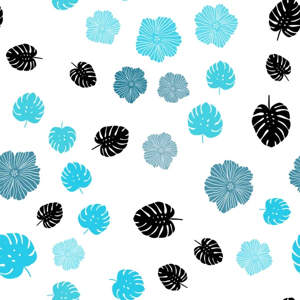 Hellblauer Vektor Nahtlos Elegantes Muster Mit Blüten Blättern Doodle Illustration — Stockvektor