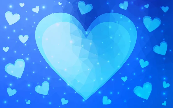 Hellblaues Vektormuster Mit Bunten Herzen Herzen Auf Verschwommenem Abstrakten Hintergrund — Stockvektor
