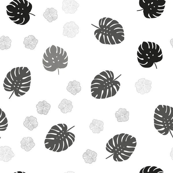 Світло Сірий Вектор Безшовний Абстрактний Фон Квітами Листям Листя Квіти — стоковий вектор