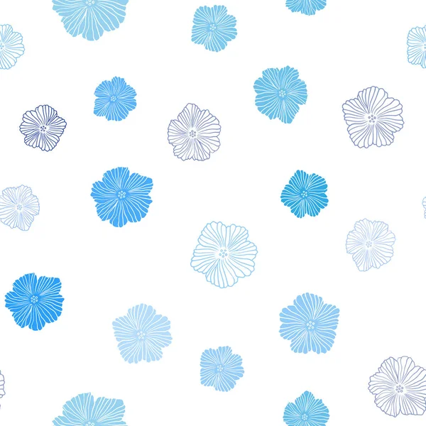 Hellblaue Vektor Nahtlose Gekritzeltextur Mit Blumen Kreative Illustration Verschwommenem Stil — Stockvektor