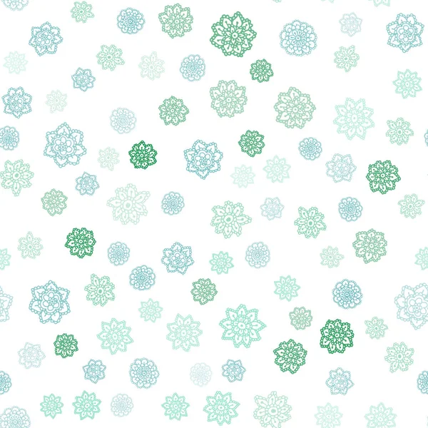 Azul Claro Textura Sem Costura Vector Verde Com Flocos Neve —  Vetores de Stock