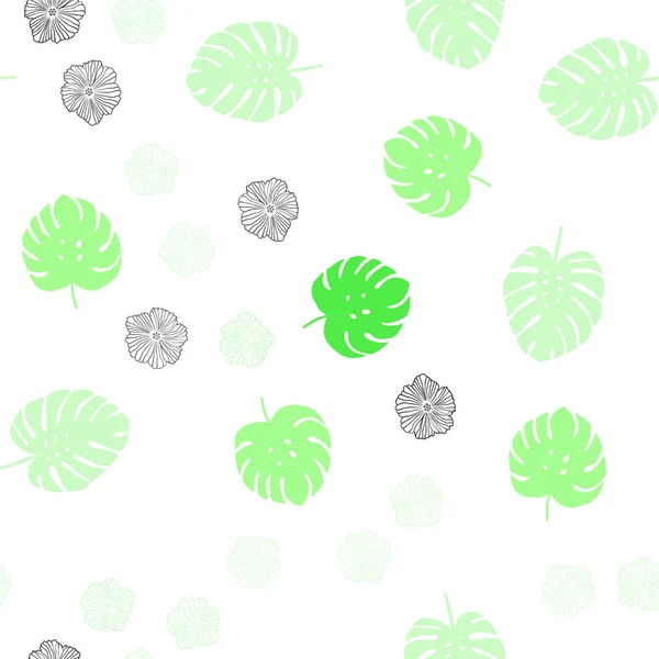 浅绿色矢量无缝涂鸦背景与花 有叶子和花的现代抽象例证 时尚面料 壁纸的图案 — 图库矢量图片