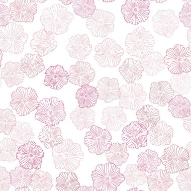 Hafif pembe, kırmızı vektör seamless doğal modeli çiçekli. Beyaz arka plan üzerinde kabataslak doodle çiçekler. Desen tasarım kumaş, duvar kağıtları.