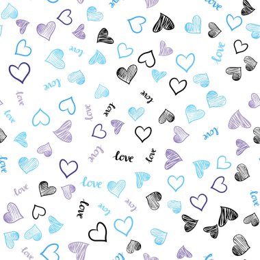 Pembe ışık, vektör sorunsuz şablon metin Love You, kalpleri ile mavi. Metin Love You, kalpleri ile doodle tarzında dizayn. Tekstil, kumaş, duvar kağıtları için tasarım.