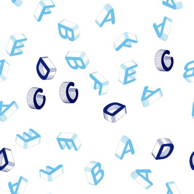 Hafif mavi vektör 3d Abc sembolleri ile seamless modeli. Beyaz arka plan üzerinde gradyan ile renkli 3d alfabe imzalar. Desen için modaya uygun kumaş, duvar kağıtları.