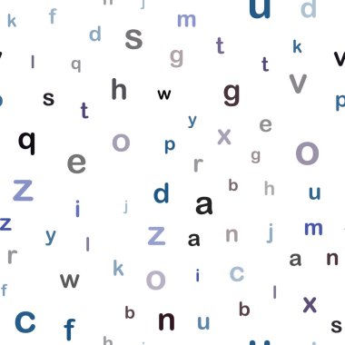 ABC karakterli koyu mavi vektörsüz doku. Bulanık tasarım alfabe işaretleriyle basit bir şekilde. Moda kumaş ve duvar kağıtları için desen.