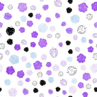 Pembe ışık, vektör sorunsuz doodle zemin yaprakları, çiçekleri ile mavi. Renkli resimde doodle tarzı yaprakları, çiçekleri ile. Kartvizit, Web siteleri için şablon.