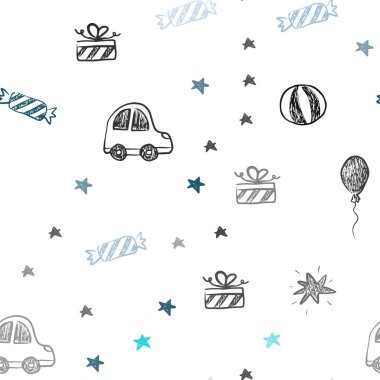 Hafif pembe, mavi vektör sorunsuz arka planda xmas tarzı. Bir oyuncak araba, balon, şeker, yıldız, top ile xmas tarzında dizayn. Yeni yıl reklamlar için desen.
