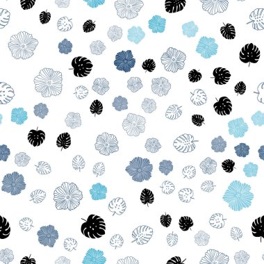 Hafif mavi vektör sorunsuz zarif arka plan yaprakları, çiçekleri ile. Parlayan resimde yaprak ve çiçek ile renkli. Desen tasarım kumaş, duvar kağıtları.