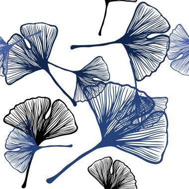 Hafif mavi vektör sorunsuz doodle arka plan yaprakları ile. Bulanık tarzı ile yeni renkli resimde bırakır. Doku pencere Panjur, perdeler için.