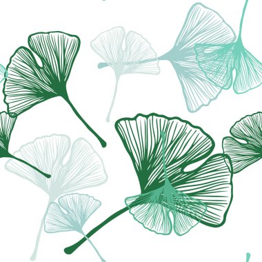 Açık mavi, yeşil yaprakları ile vektör sorunsuz doodle şablonu. Bulanık tarzı ile yaratıcı şekilde bırakır. Doku pencere Panjur, perdeler için.