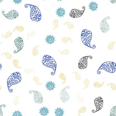 Açık mavi, kırmızı vektör yaprak ve çiçek ile sorunsuz arka plan. İllüstrasyon soyut şablonundaki karalamalar ile. Tekstil, kumaş, duvar kağıtları için tasarım.