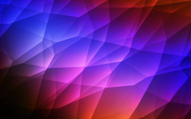 Koyu mavi, kırmızı kristaller, üçgenler şablonuyla vektör. Üçgenler ile soyut degrade illüstrasyon. En iyi tasarım için poster, afiş.