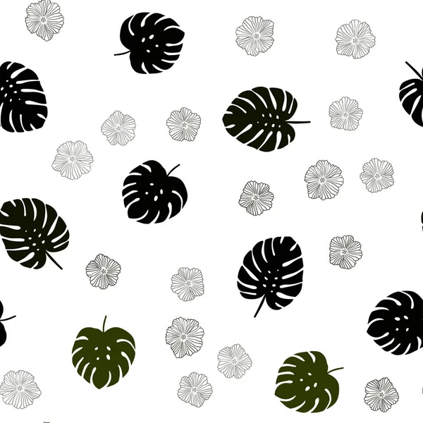 Листя Темно Зелений Вектор Безшовні Абстрактний Фон Квітами Doodle Ілюстрація — стоковий вектор