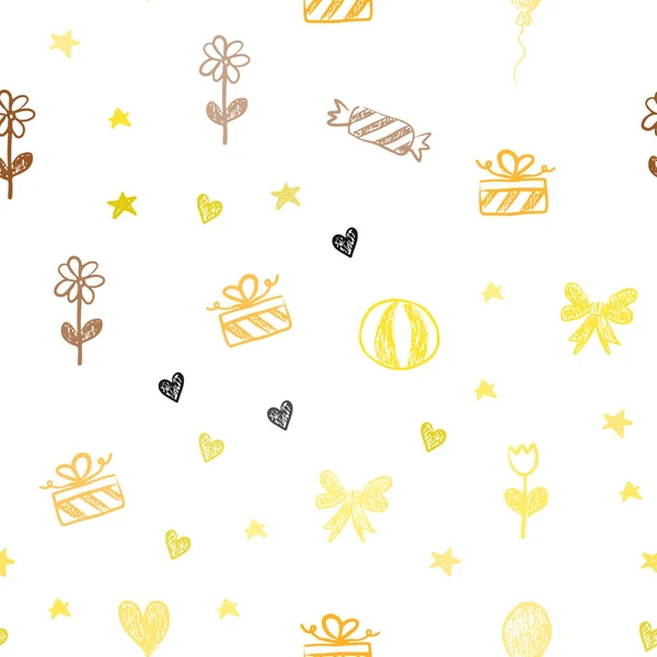 浅黄色矢量无缝模板在狂欢节风格 闪亮的插图与心 新年明信片模板 — 图库矢量图片