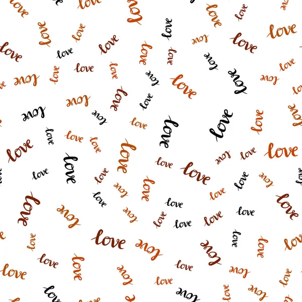 Fond Sans Couture Vecteur Orange Foncé Avec Des Mots Amour — Image vectorielle