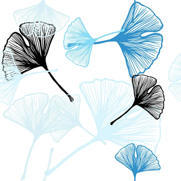 Hafif mavi vektör sorunsuz doodle arka plan yaprakları ile. Dekoratif illüstrasyon soyut şablonundaki karalamalar ile. Doku pencere Panjur, perdeler için.