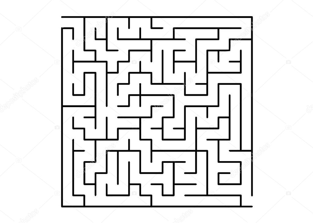 White vector layout with a black maze, riddle. Complex illustration with mazes on a white template. Pattern for leisure tasks, games.